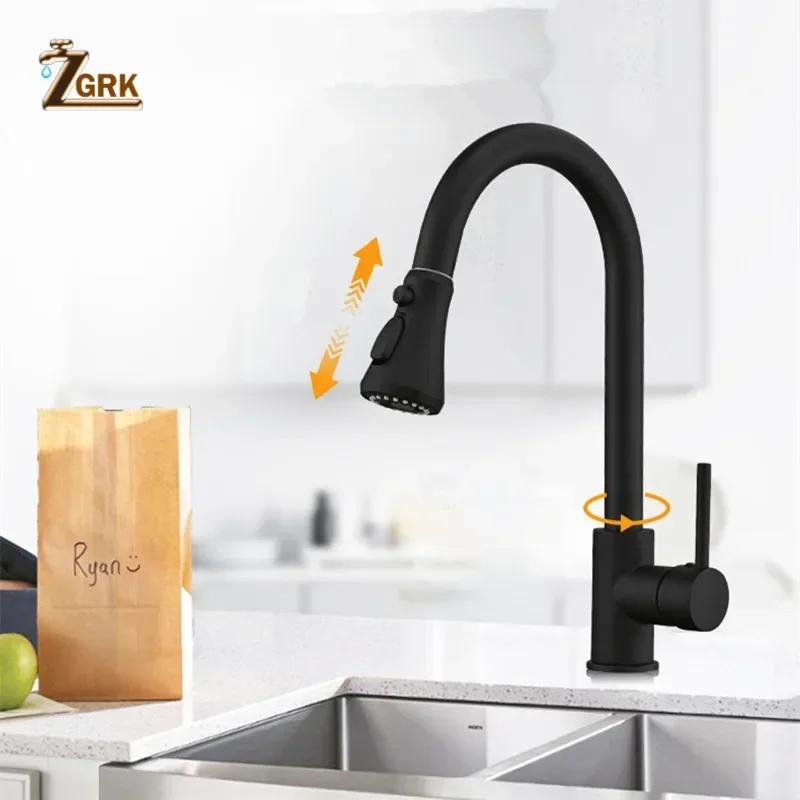 Black Kitchen Faucet Deck Installation Sink Faucet with Sprinkler Pull-Out Kitchen Mixer Tap 360° Rotatble Mixer Faucet