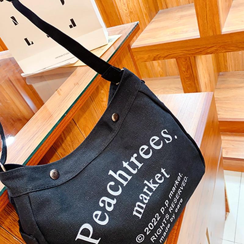Canvas bag Large capacity women, canvas bag, retro trendy popular casual letter shoulder bag Student tutoring bag
