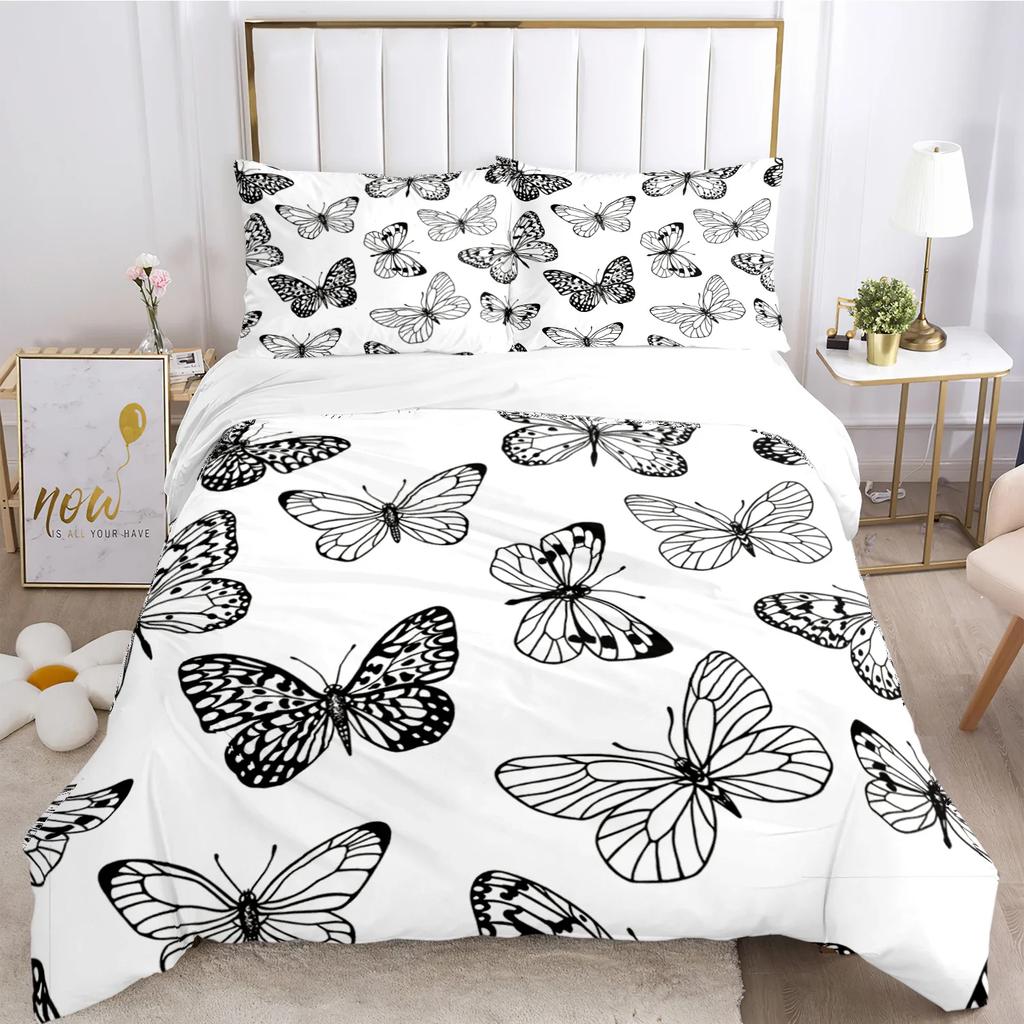 Cartoon Butterfly HD Print Polyester Bedding Sets Girl Kids or Adults for Beds Quilt Cover Pillowcase King Size  Bedding Set