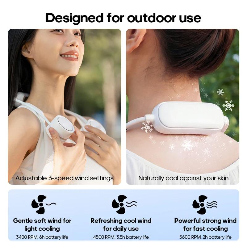 Neck Fan with Cold Compress Function 3-speed Wind Portable Personal Sports Fan for Home Outdoor Travel