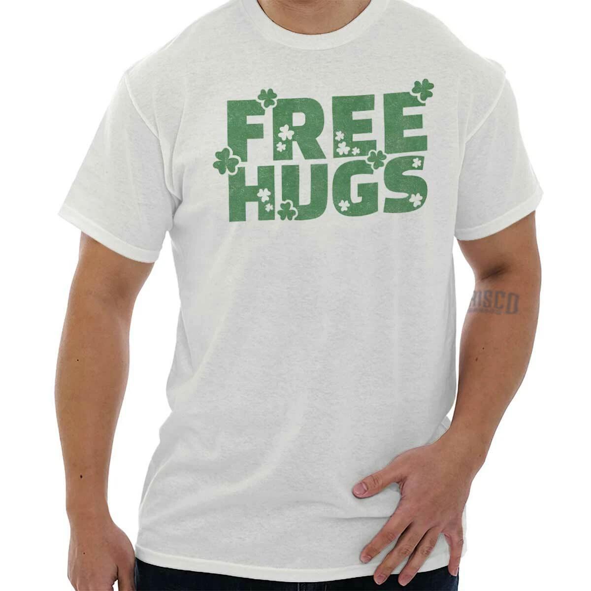 Irish Shamrocks Free Hugs Cute St Pattys Day Womens or Mens Crewneck T Shirt Tee XXXL