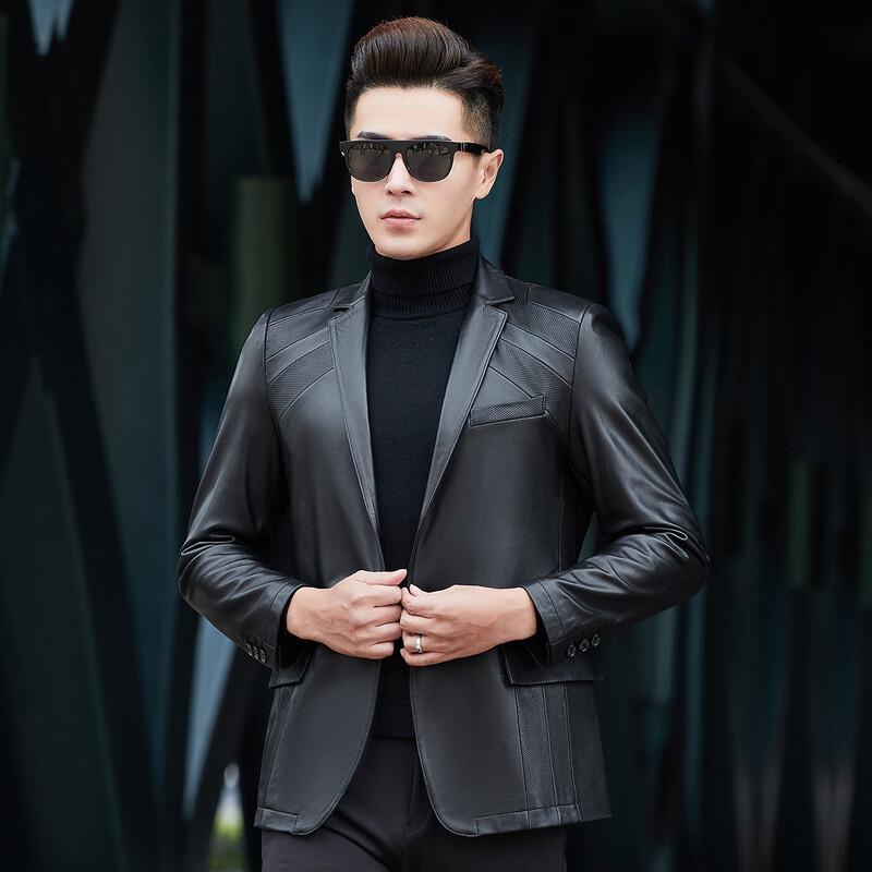 Fu Ting Men's Slim Fit Business Sheepskin Leather Jacket