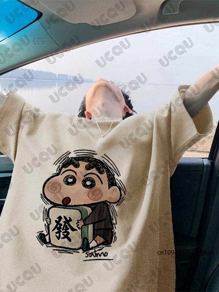 MINISO Cute Cartoon Crayon Shin-chan Print T-shirt For Men Summer Cotton Short Sleeve O-neck Tees Casual Fashion Oversized Tops