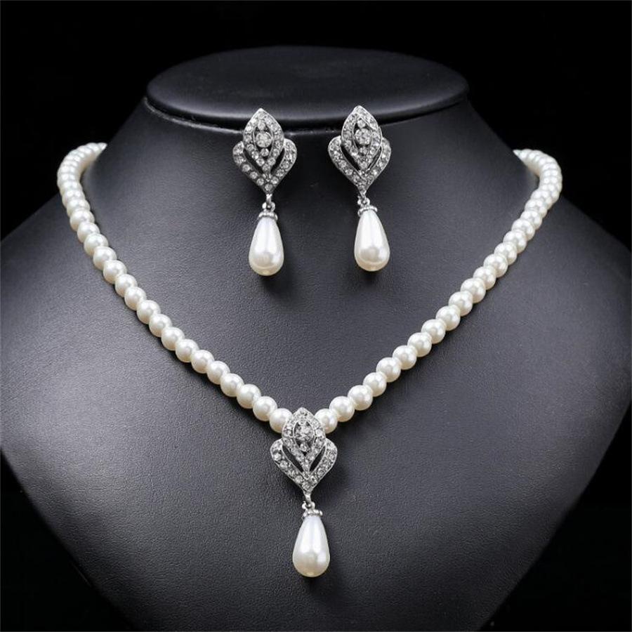 Европейская и американская мода новый набор ювелирных изделий с жемчугом бриллиантовое розовое полый кулон жемчужная бахрома свадебная цепочка серебряный
