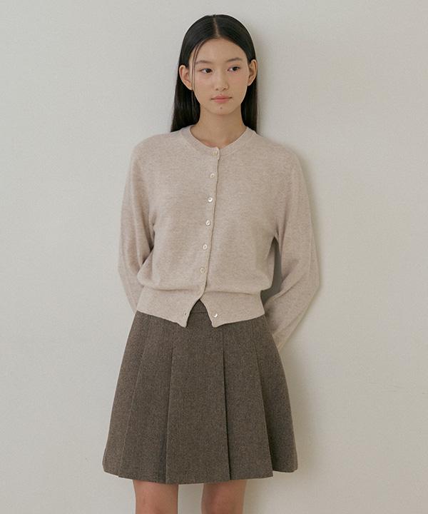 Lingseoul Cashmere Round Knit Cardigan-Beige