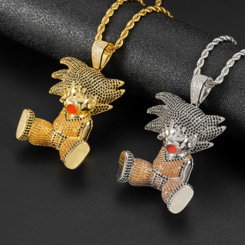 Dragon Ball Goku Pendant Necklace Full Zircon Rhinestone Hip Hop Chain Jewelry Men Women Streetwear Fashion Accessory