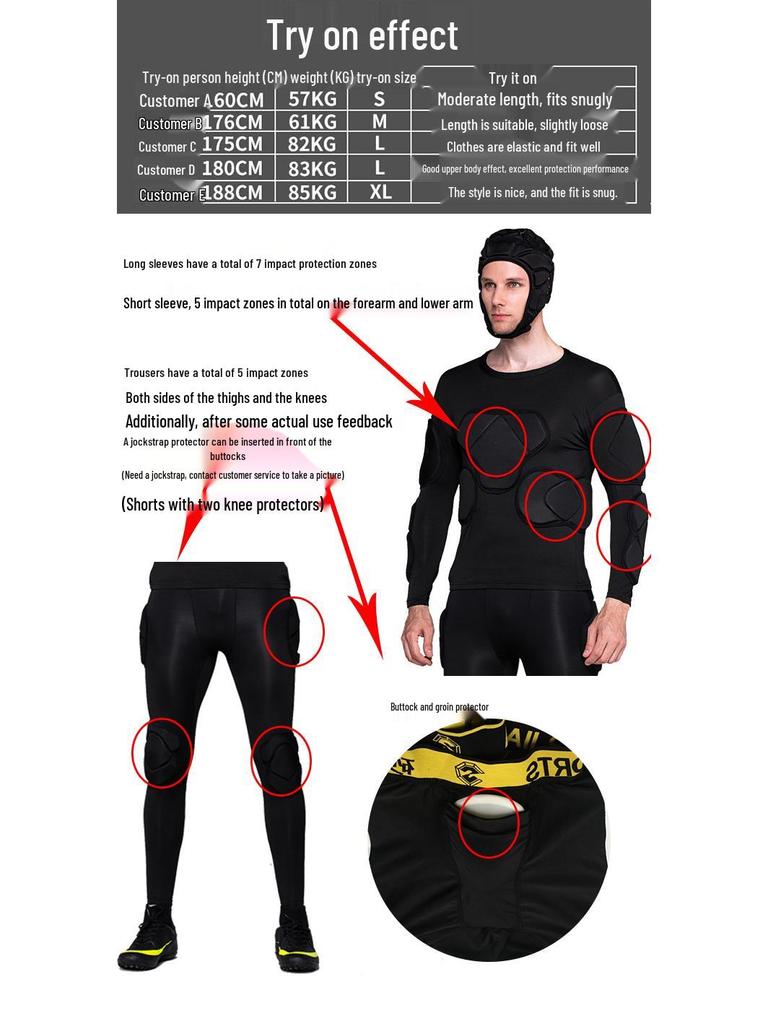Thick Long Sleeve Goalkeeper Jersey Set with Knee Pads, Elbow Pads, and Helmet Armor