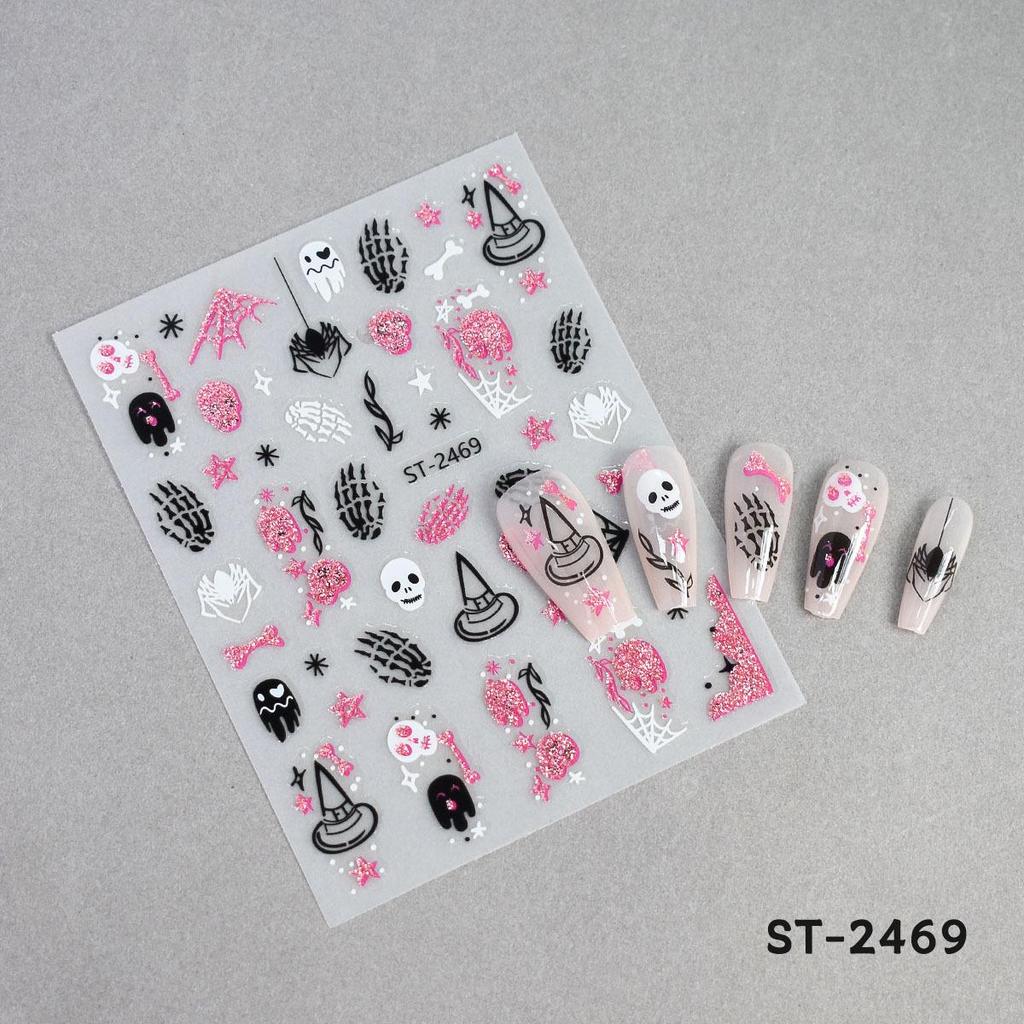 Hot Sale Halloween Nail Art Stickers: Sweet Cool Style with Spiders, Pumpkins, Ghosts, and Glitter Black Designs