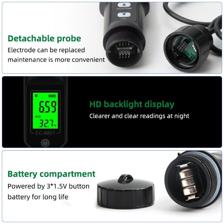 Smart Digital Soil EC Meter 2-in-1 Temperature and Conductivity Analyzer High Precision Garden Agriculture Soil Testing Tool