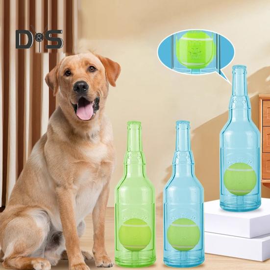 Water Bottle Dog Toy Squeaky Dog Chew Toys for Aggressive Chewers Interactive Plastic Water Bottle with Tennis Ball for Dogs