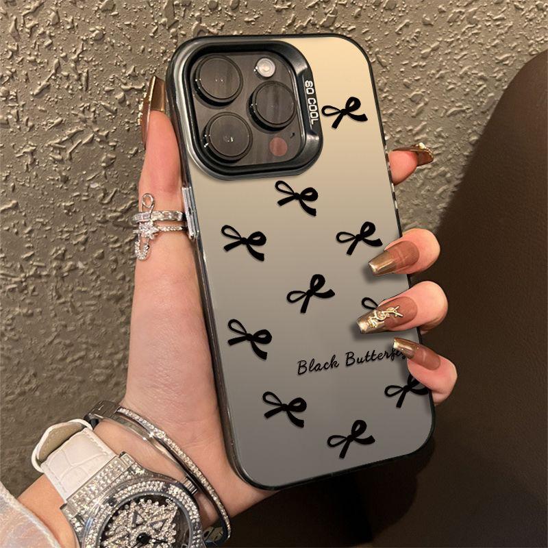 Sweet Cool Pink Black Bowknot Frosted Case for iPhone 17 Air 16 E 15 14 Plus 13 12 Mini 11 Pro Max Acrylic Hard Silicone Cover