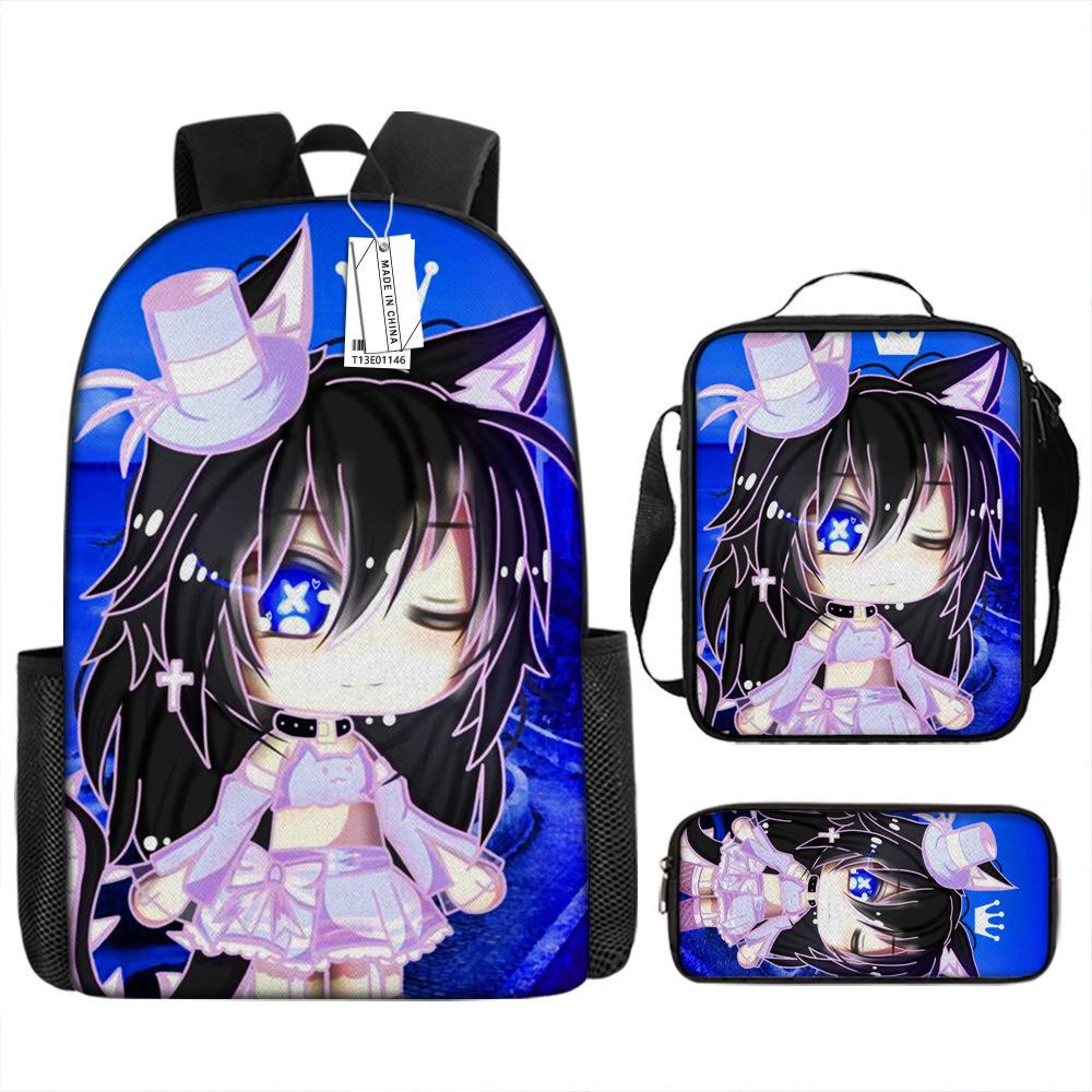Classic Popular Funny Novelty Gacha 3D Printed 3pcs/Set Pupil School Bags Laptop Daypack Backpack Lunch Bag Pencil Case