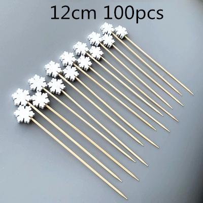 100pcs 12cm Fruit Cocktail Pick Stick Different Style Bamboo/PVC Buffet Cupcake Toppers Bar Tools Barware