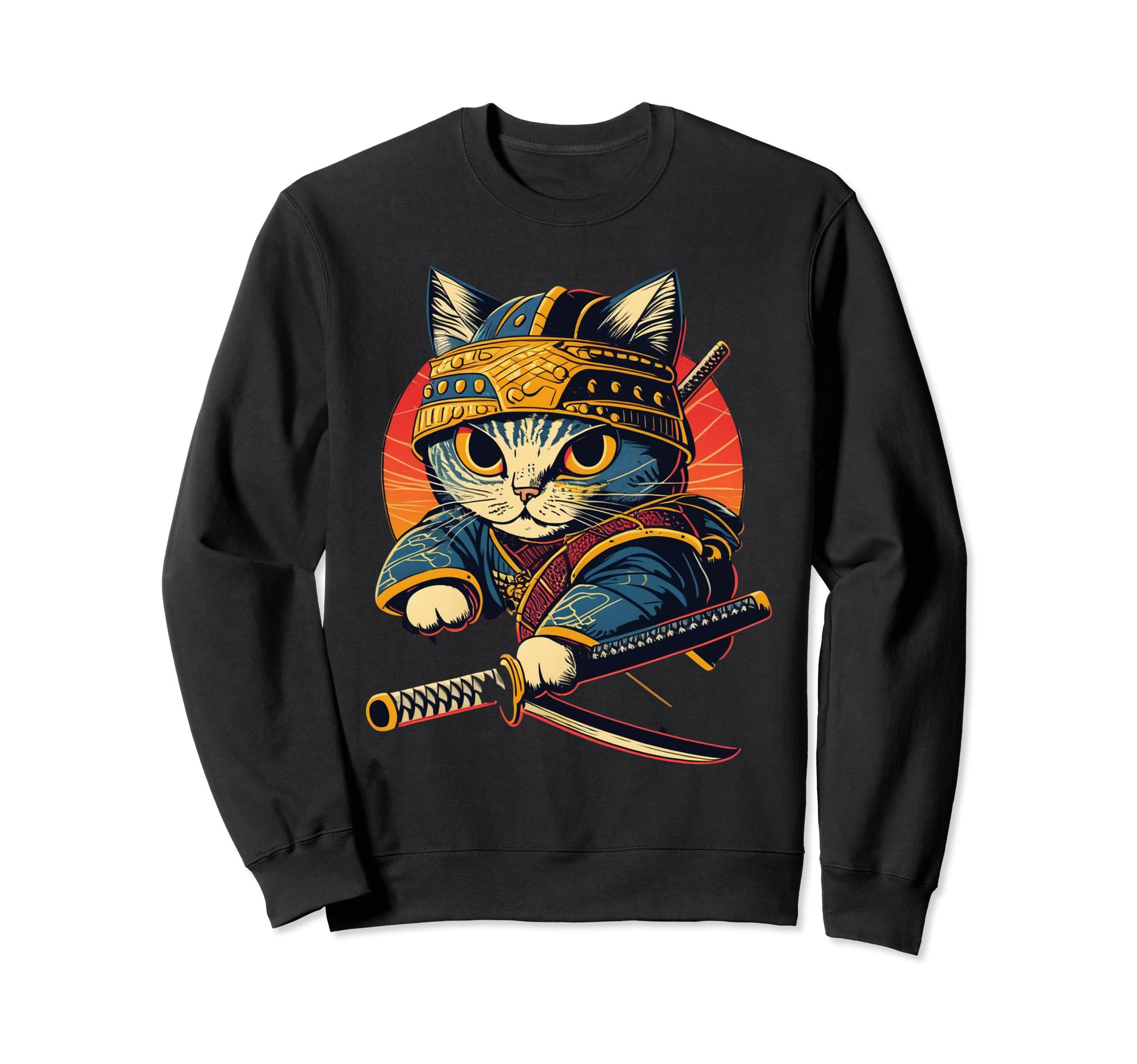

Japanese Art Cat Ninja Anime Style Samurai Cat Sweatshirt Ukiyo-e чорний