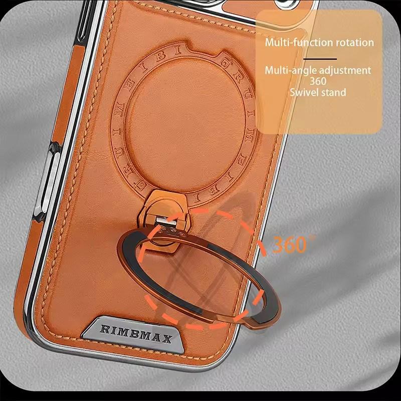 Magnetic Rotat Bracket Luxury Leather Phone Case For iPhone 11 12 13 14 15 16 17 Pro Max Plus Wireless Charging Shockproof Cover