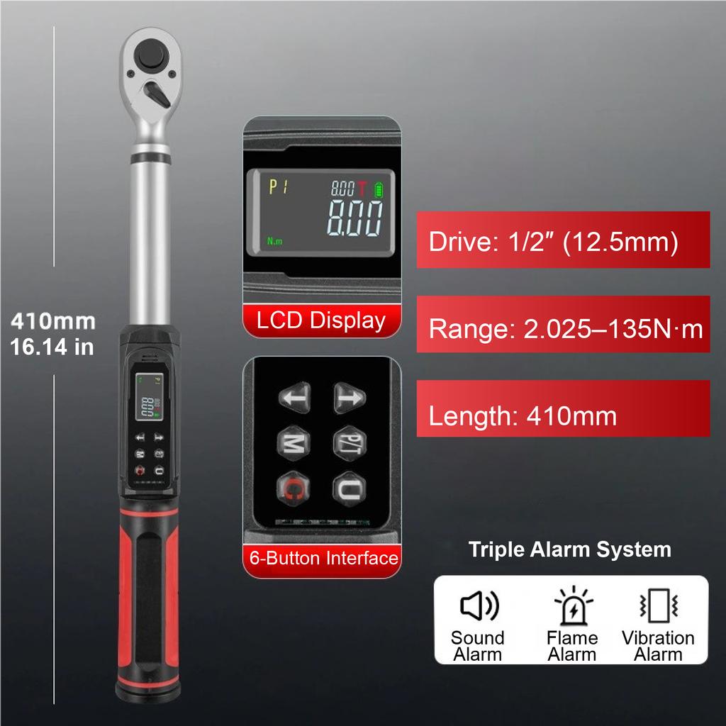 Electronic Digital Torque Wrench 10-340Nm Adjustable 1/2 3/8 1/4 Drive High Precision Automotive Tool