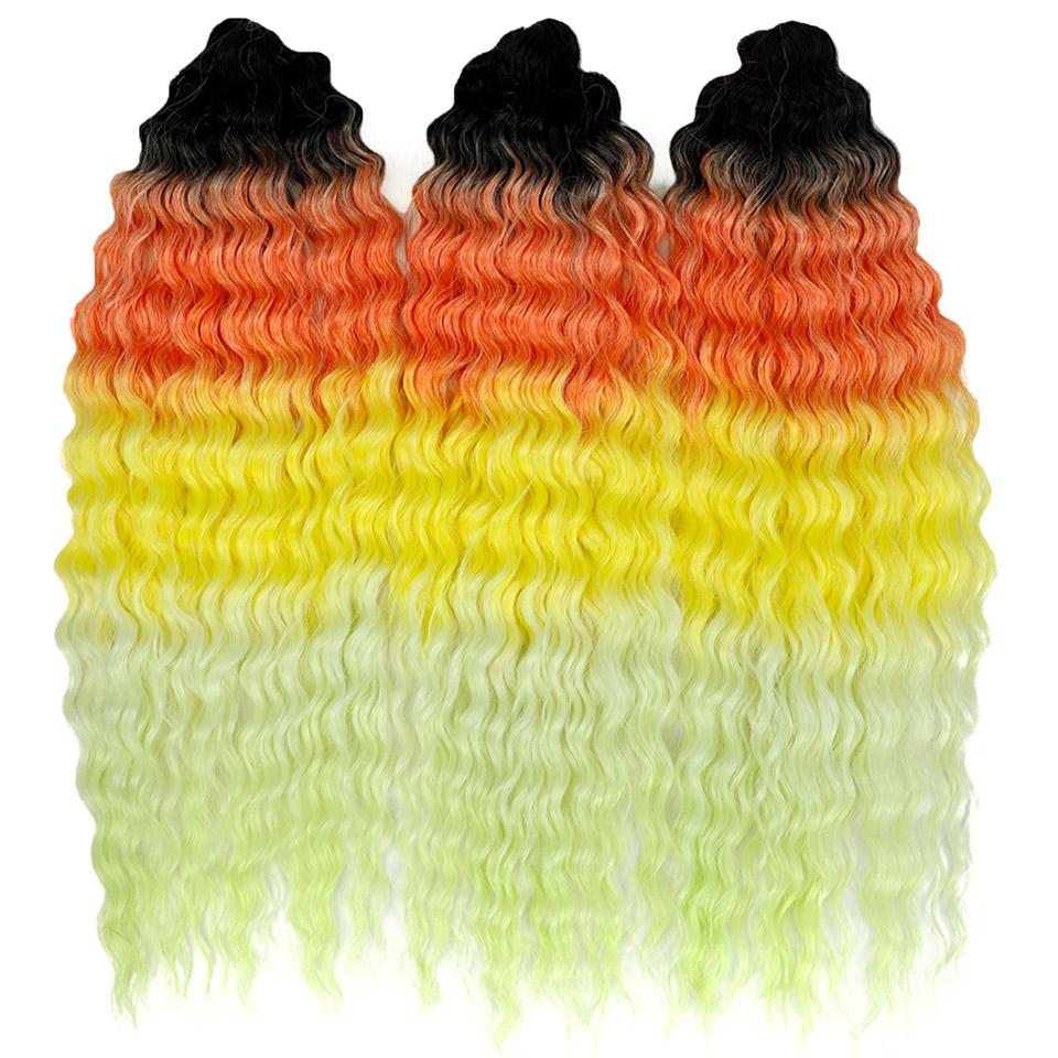 FASHION IDOL Ariel Twist Crochet Hair Synthetic 22 Inch 3 PCS Water Wave Hair Extensions Ombre Rainbow Color Braid Curly Hair
