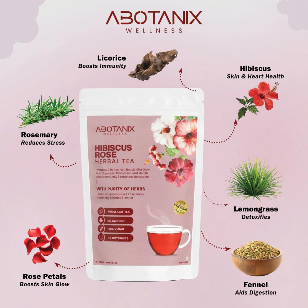 ABOTANIX HIBISKUS ROSE Tee 75g, Premium Tee mit Hibiskus, Zitronengras, Rosenblättern, Rosmarin, Fenchel, Hilft bei strahlender Haut, Fördert Herzgesundheit