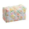 Portable Quilted Cotton Cosmetic Bag Flower Printed Large Capacity Makeup Bag Travel Organizer Washbag