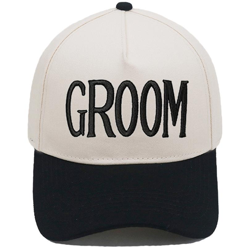 GROOM BRIDE Embroidered Color-Block PVC 5-Panel Trucker Hat European/American Men's/Women's Couple Wedding Party