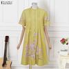 ZANZEA Women Casual Round Neck Half Sleeve Loose Floral Print Dress