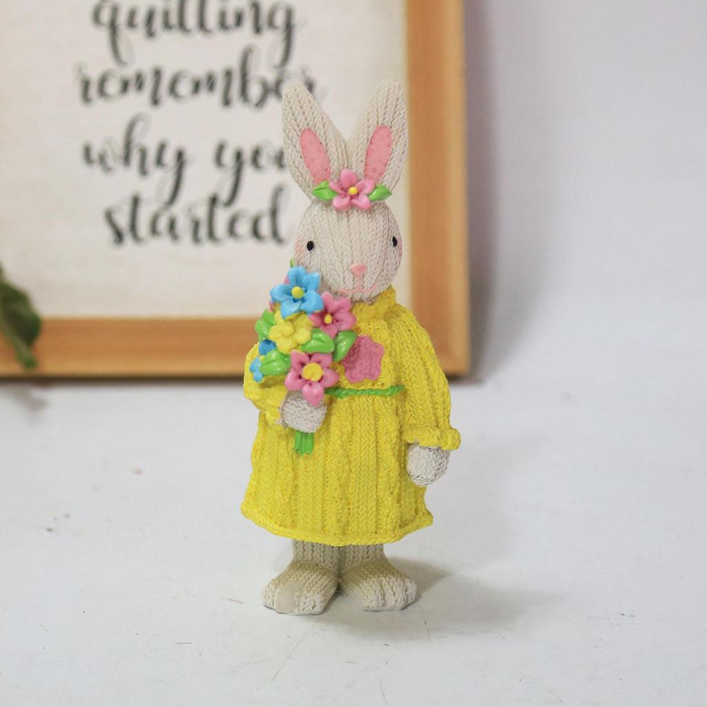 Easter Bunny Figurine Resin Woven Rabbit Ornament Desk Decoration Festival for Children Day Birthday Wedding Gift Supply