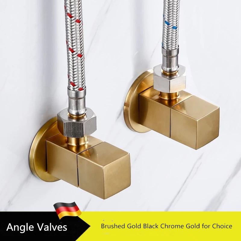 Tuqiu Brass Angle Valve Water Control Valve Brushed Gold Corner Valve Bathroom Tap Water Valve 1/2*1/2 Brass Black Angle Valves