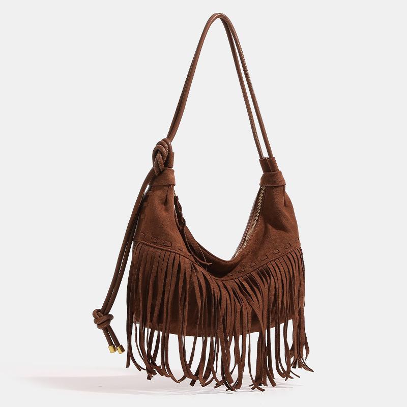Matte Tassel Underarm Bag for Women 2024 Autumn/Winter New Bohemian Retro Large Capacity Crossbody Dumpling Bag