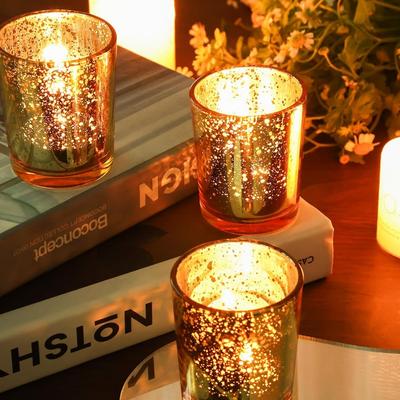 Speckled Mercury Glass Candle Holder 6/12Pcs Tealight Candle Holder for Wedding Cafe Bar Birthday Home Decoration Party Gift