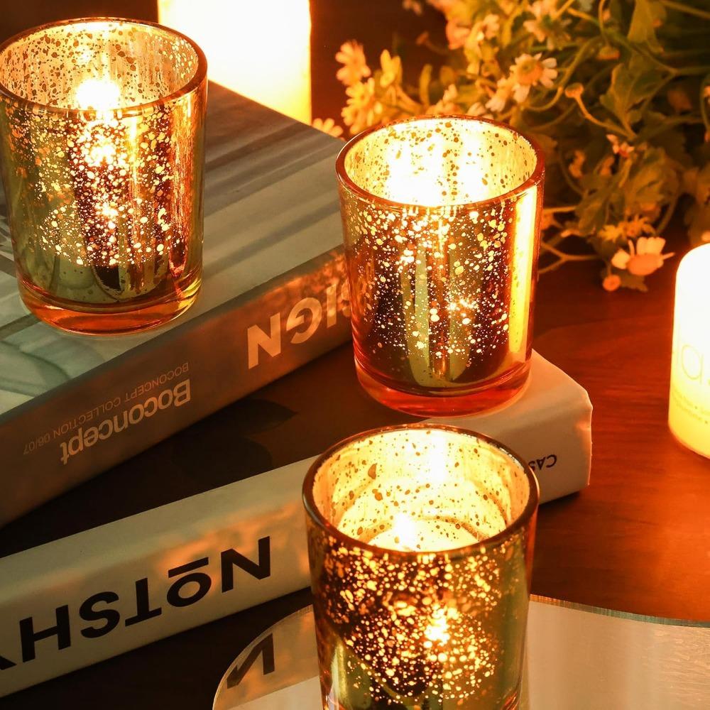 Speckled Mercury Glass Candle Holder 6/12Pcs Tealight Candle Holder for Wedding Cafe Bar Birthday Home Decoration Party Gift