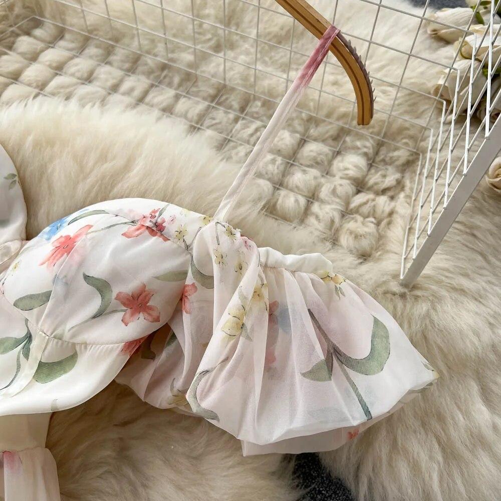 Off the Shoulder Sexy Strap Dress Summer Strapless Corset Maxi Sundress Ladies Backless Bow Sweet Print Long Dress