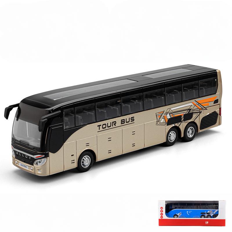 1:30 Business Long Distance Single Decker Bus Alloy Die & Cast Model Car Chrismas Gift Children Toy For Kids Sound & Light Boys
