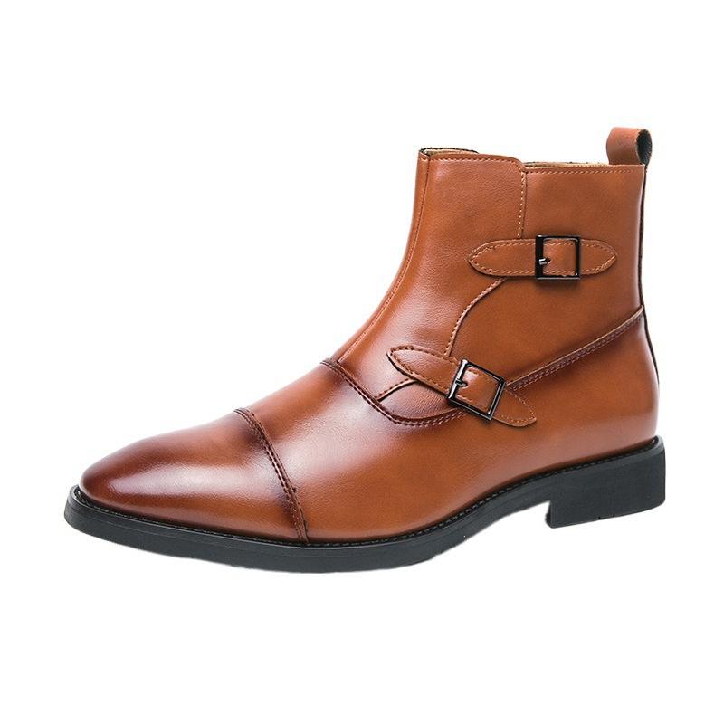 Martin Boots British Brock Chelsea Boots Men's Autumn and Winter High Top Leather Shoes Medium Tooling Boots Leather Boots