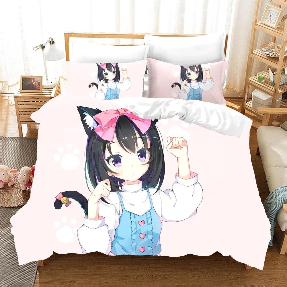 Conjunto de Cama Anime Menina Desenho Animado Moda Estampa 3D Edredom Luxo Queen King Solteiro Conjunto Capa de Edredom Decoração Têxtil para Casa Moderno
