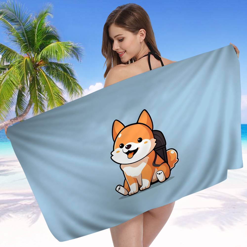 Kawaii Shiba Inu Bath Towel Microfiber Soft Water Absorbing Breathable For Girl Kids Decorative Cartoon Beach Towel