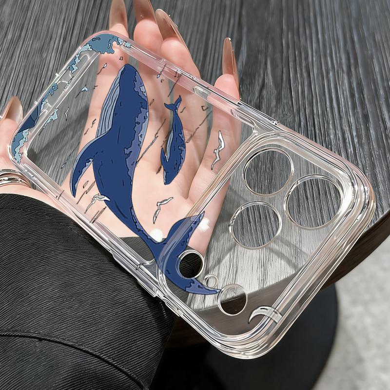 Silicone Clear Phone Case For iPhone 17 16 Pro 15 14 13 12 Pro Max 11 Transparent Shockproof Soft TPU Shark Turtle Printed Cover