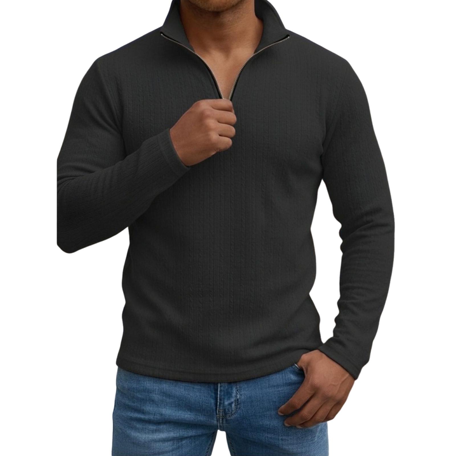 

Мужская повседневная рубашка с четвертью молнии, топ с длинным рукавом L чёрный