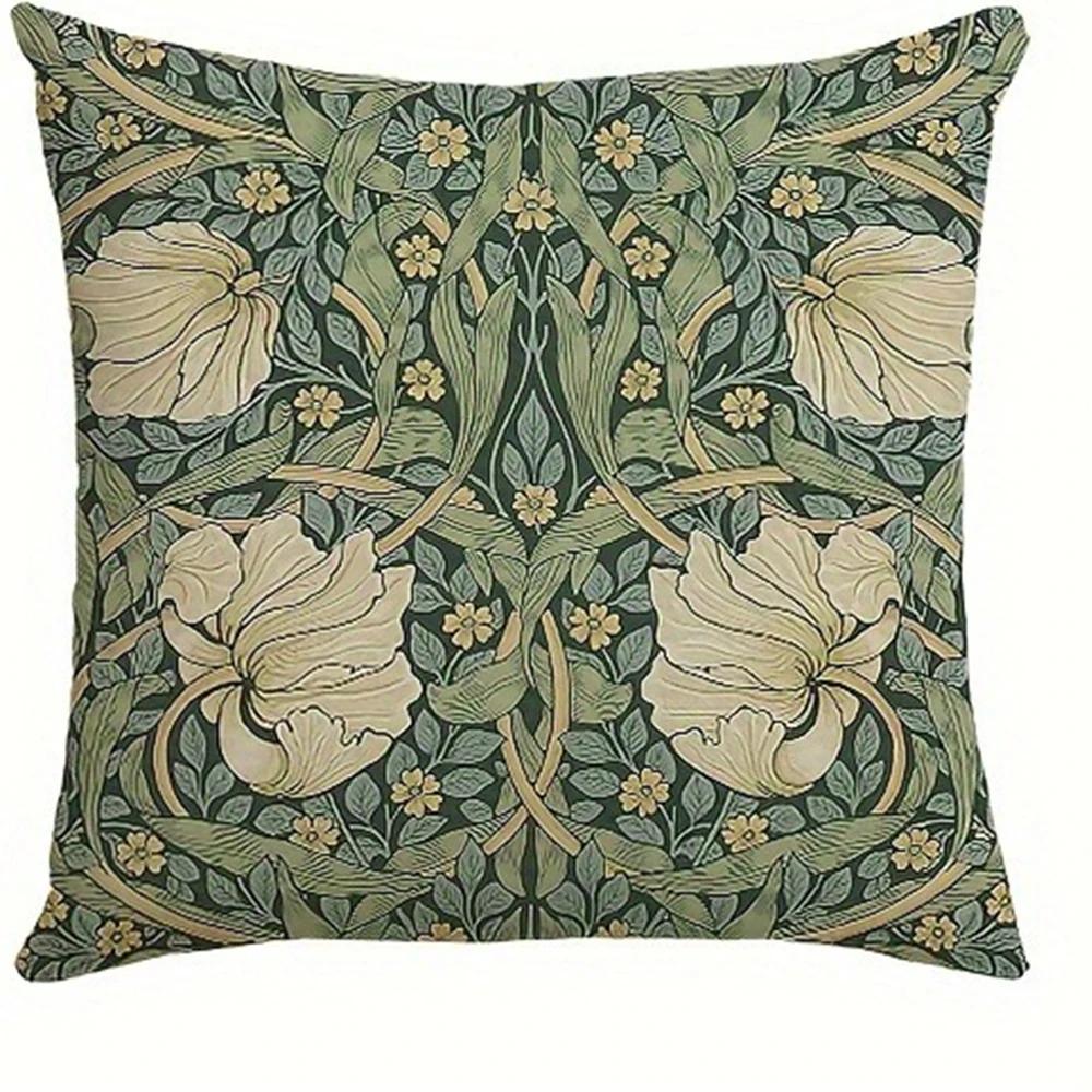 

Home Room Decorative Pillow Cover Retro Plant Flower Pattern Printed Pillow Cover Living Room Sofa Chair Cushion Cover 16x16Inch