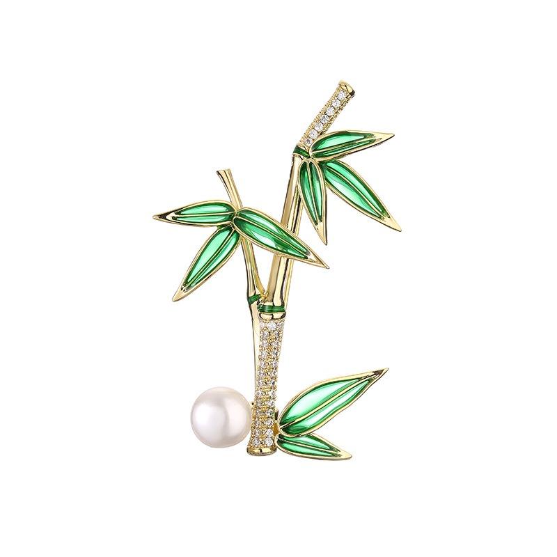 High-end Chinese-style Bamboo Brooch, Feminine Charm Rising Steadily, Fashionable and Sophisticated Pearl Brooch