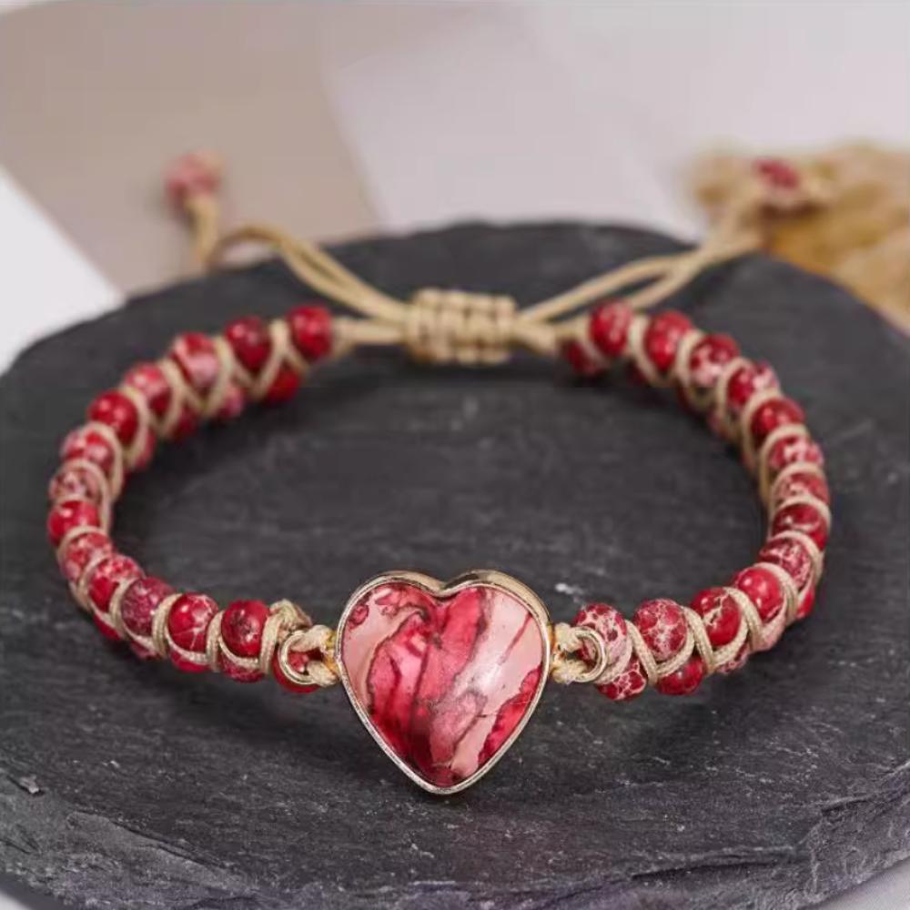 

Colorful Stone Beads Weave Bracelets Hand Jewelry Heart Bead Bangle Women Style H