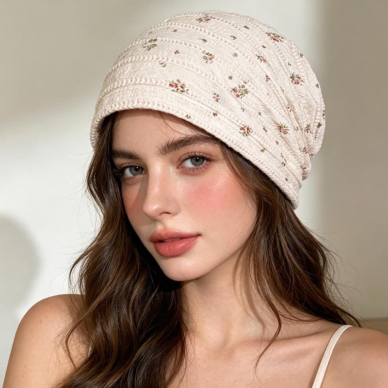 Printed Lace Postpartum Beanie: Breathable, Versatile, Sun-Protective, Slouchy, Large-Size Hat