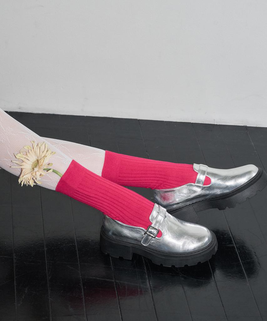 Meonseuinmeonseuaus Essential Ribbed Long Socks Bright Pink