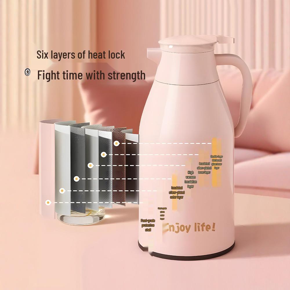 Insulated Water Bottle - Large Capacity Student Dorm Thermos Flask with Silver-Plated Glass Liner