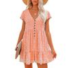 2026 Spring/Summer V-neck Buttoned Floral Short-sleeve Loose Casual Dress for Women