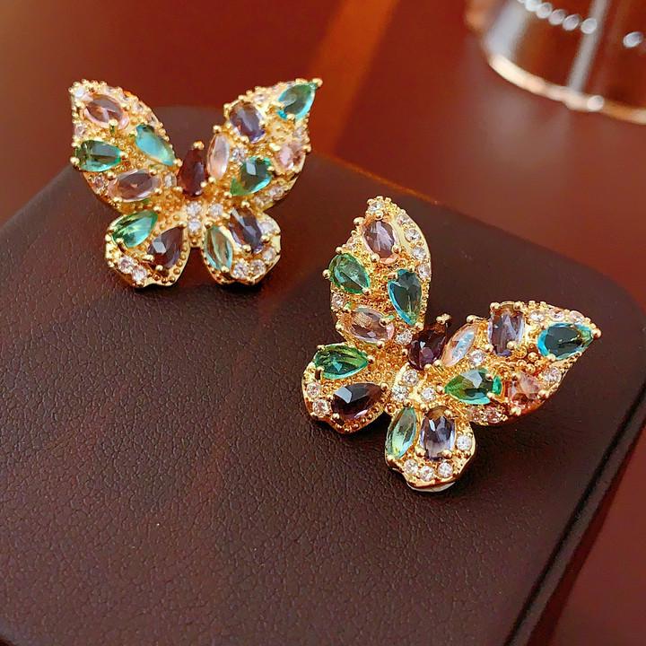 Kolczyki z frędzlami w kształcie łzy z cyrkoniami i motylami - Lekki luksusowa biżuteria modowa dla kobiet