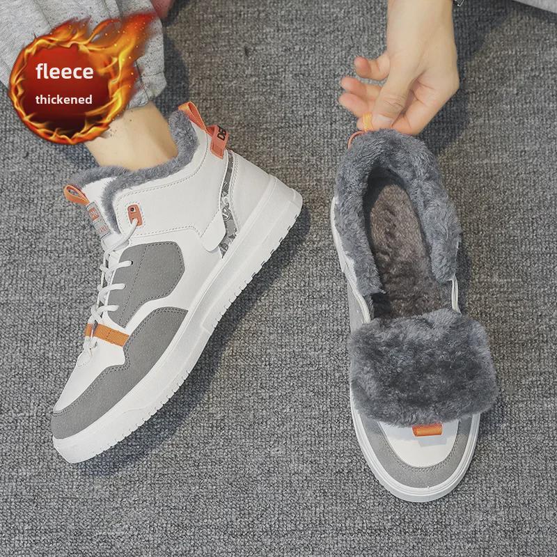Men's Winter High-Top Cotton Velvet Sneakers: Trendy, Warm, Casual Snow Shoes for Sports and Youth.