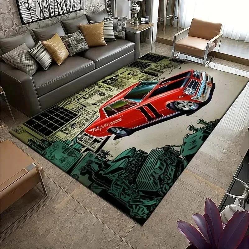 Vintage Sports Car F1 Rug Non Slip Floor Mat for Bedroom, Living Room & Doorway Retro Cool Home Decor Mat
