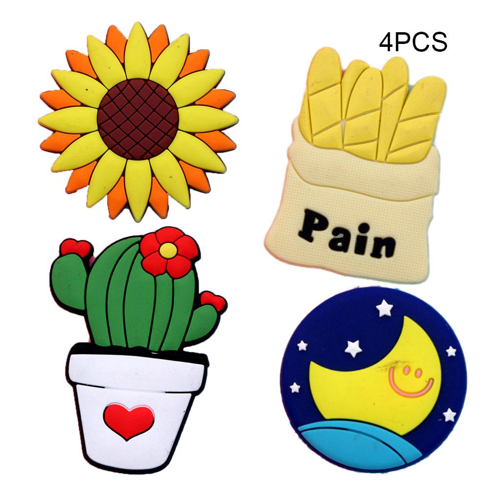 4PCS PVC Soft Plastic Color Printing Three-Dimensional Plant Food Cartoon Home Decor Fridge Magnet Refrigerator Decoration Gift