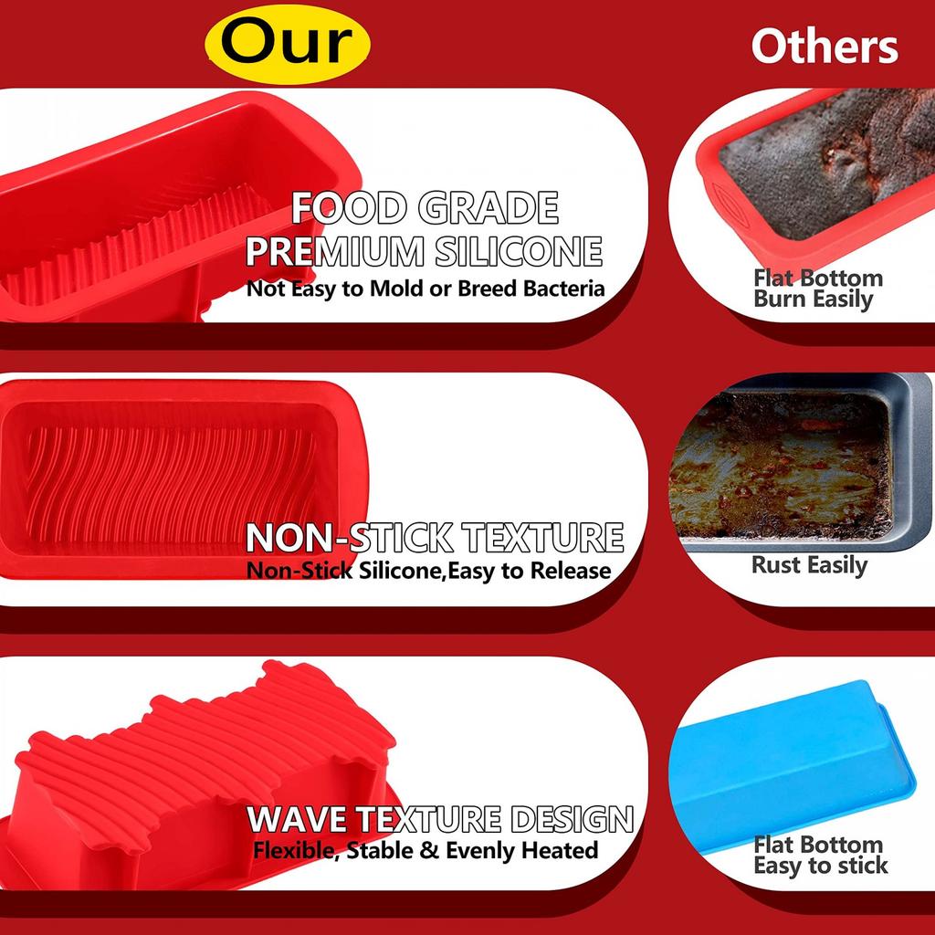Silicone Bread and Loaf Pans Non-stick  Flexible Silicone Baking Molds for Homemade Breads, Cakes, Meatloaf, Brownies