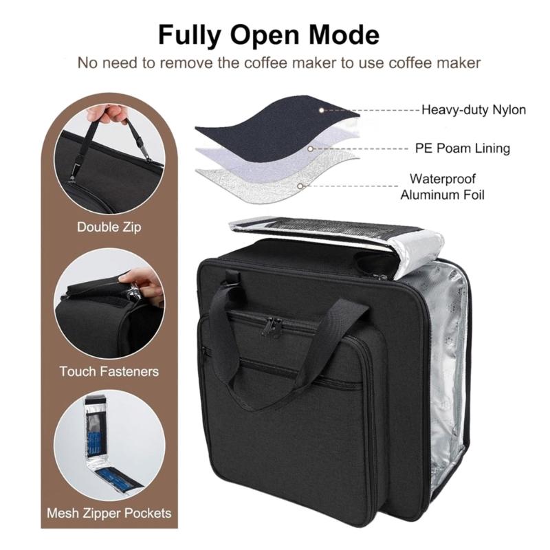 Bolsa de Almacenamiento para Cafetera con Diseño de Apertura Lateral con Forro Suave Acolchado para Absorción de Golpes y Prevención de Arañazos